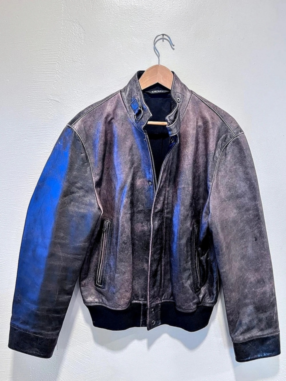 DKNY Leather Moto Jacket in Brown